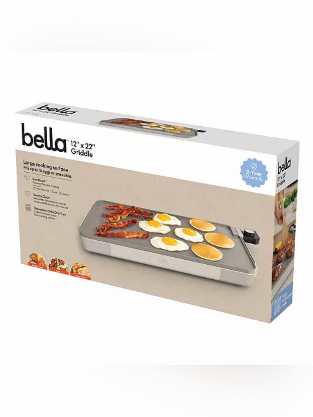 Bella 12" x 22" Griddle in Silver and Gray - Electric Nonstick Cooking Surface